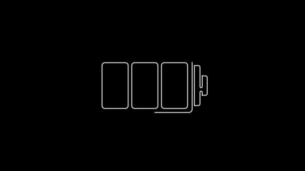 ホワイトライン黒の背景に絶縁されたバッテリ充電レベルインジケータアイコン 4Kビデオモーショングラフィックアニメーション — ストック動画