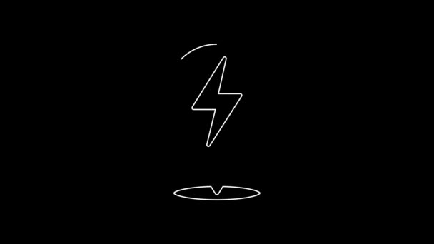 White Line Lightning Bolt Icon Isolated Black Background Flash Icon — ストック動画