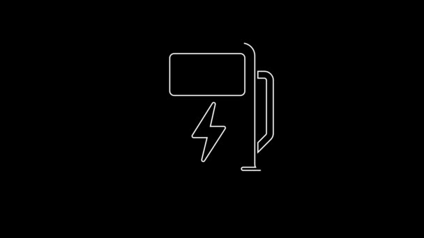 Witte Lijn Elektrische Auto Oplaadstation Pictogram Geïsoleerd Zwarte Achtergrond Eco — Stockvideo