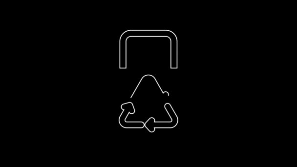 白线纸袋与回收图标隔离的黑色背景 带有回收符号的袋子 4K视频运动图形动画 — 图库视频影像