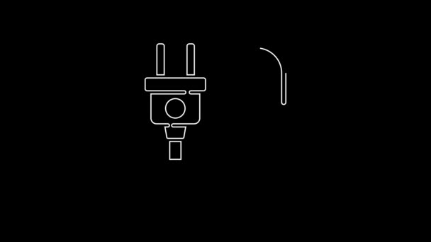 白線黒の背景に絶縁された電気プラグアイコン 電気の接続と切断の概念 4Kビデオモーショングラフィックアニメーション — ストック動画