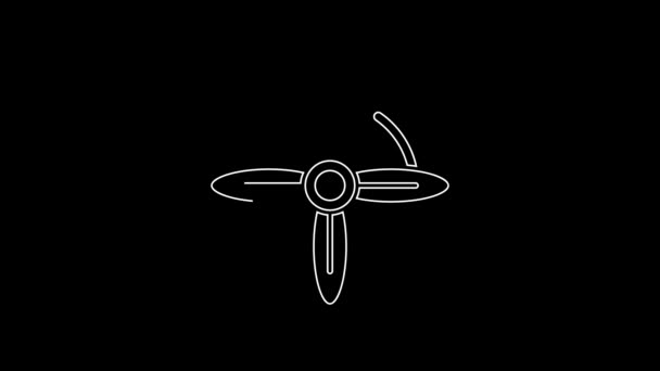 Weiße Linie Windenergieanlage Symbol Isoliert Auf Schwarzem Hintergrund Windgenerator Schild — Stockvideo