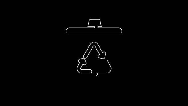 Witte Lijn Prullenbak Met Recycle Symbool Pictogram Geïsoleerd Zwarte Achtergrond — Stockvideo