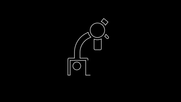 Biała Ikona Mikroskopu Odizolowana Czarnym Tle Chemia Instrument Farmaceutyczny Narzędzie — Wideo stockowe
