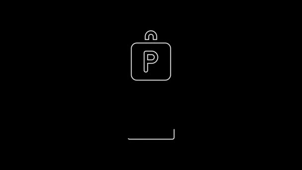 Bílá Čára Parkovací Ikona Izolované Černém Pozadí Pouliční Značka Grafická — Stock video