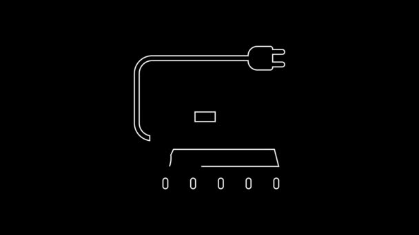 Witte Lijn Elektrische Ijzeren Pictogram Geïsoleerd Zwarte Achtergrond Stoomstrijkijzer Video — Stockvideo