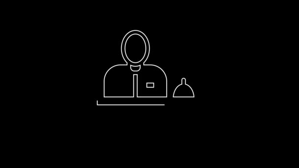 White Line Receptionist Standing Hotel Reception Desk Icon Isolated Black — ストック動画