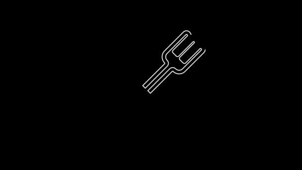 黒い背景に白い線のフォークアイコンが分離されています かわいいシンボル 4Kビデオモーショングラフィックアニメーション — ストック動画