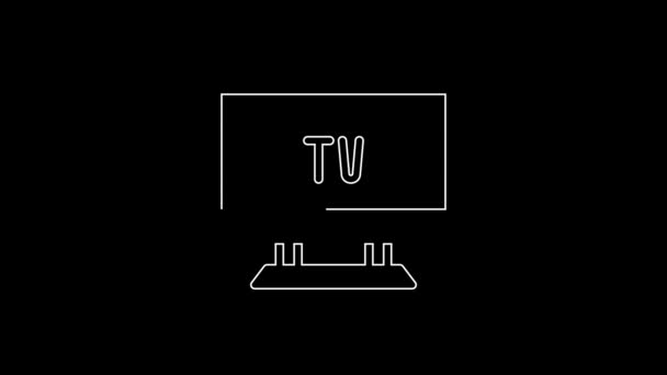 白い線黒の背景に隔離されたスマートテレビのアイコン テレビの看板 4Kビデオモーショングラフィックアニメーション — ストック動画