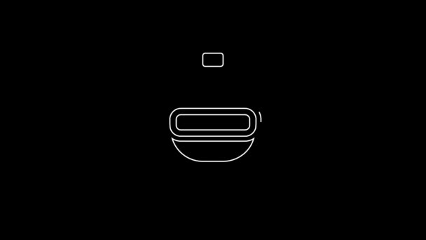 白い線黒の背景に隔離されたトイレのボウルアイコン 4Kビデオモーショングラフィックアニメーション — ストック動画
