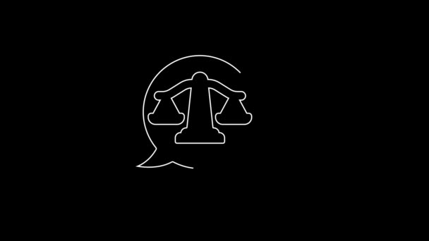 White Line Scales Justice Icon Isolated Black Background Court Law — Stock Video