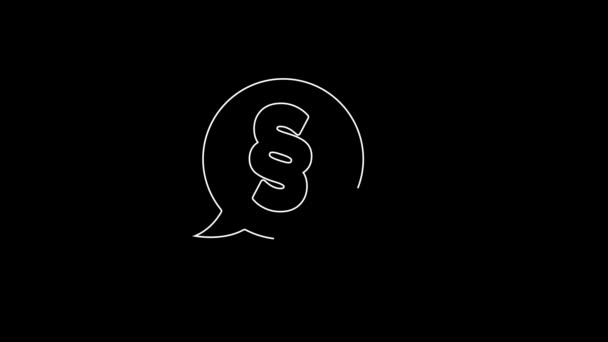 White Line Law Icon Isolated Black Background Video Motion Graphic — Stockvideo