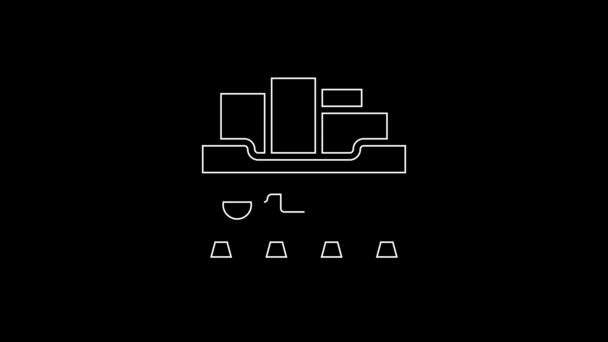 White Line Cargo Train Wagon Icon Isolated Black Background Full — Vídeo de Stock