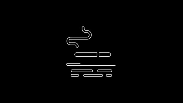 White Line Smoking Area Icon Isolated Black Background Video Motion — Vídeos de Stock