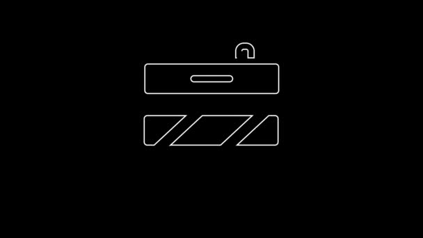 White Line End Railway Tracks Icon Isolated Black Background Stop — Vídeo de Stock