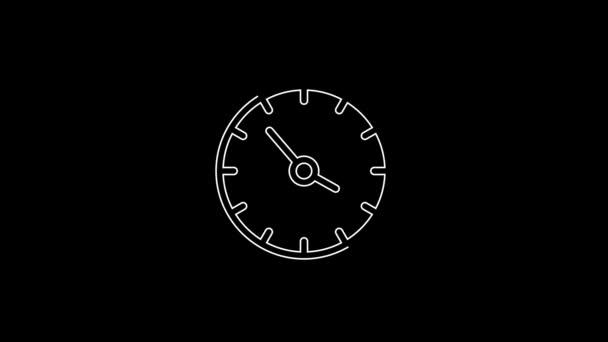 White Line Train Station Clock Icon Isolated Black Background Video — Stok video