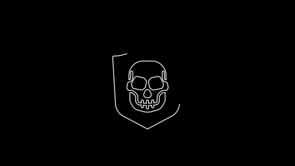 White Line Shield Pirate Skull Icon Isolated Black Background Video — Stockvideo