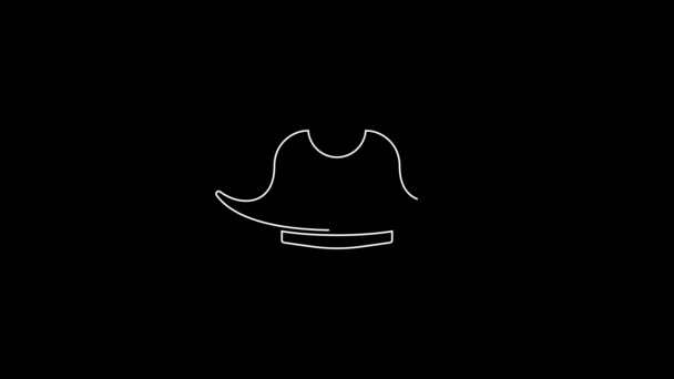 White Line Pirate Hat Icon Isolated Black Background Video Motion — Stock Video