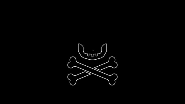 White Line Skull Crossbones Icon Isolated Black Background Happy Halloween — Stock Video