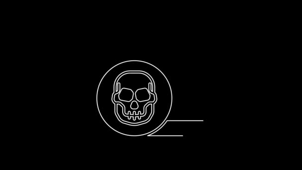 White Line Pirate Coin Icon Isolated Black Background Video Motion — Vídeo de Stock