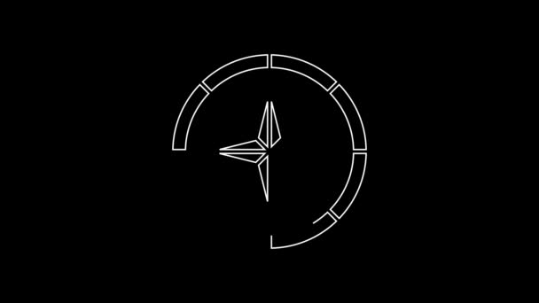 Pictograma Compass Linie Albă Izolată Fundal Negru Simbolul Navigației Windrose — Videoclip de stoc