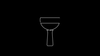 Beyaz çizgi Rattle bebek oyuncağı ikonu siyah arka planda izole edildi. Fasulye torbası işareti. 4K Video hareketli grafik canlandırması.