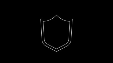 White line Baby on shield icon isolated on black background. Child safety sign. 4K Video motion graphic animation.