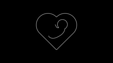 White line Baby inside heart icon isolated on black background. 4K Video motion graphic animation.