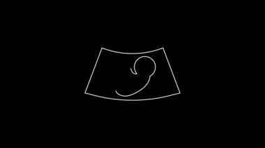 White line Ultrasound of baby icon isolated on black background. Fetus. 4K Video motion graphic animation.