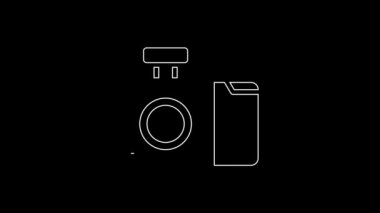 Beyaz çizgi fotoğraf makinesi simgesi siyah arkaplanda izole edildi. Fotoğraf makinesi simgesi. 4K Video hareketli grafik canlandırması.