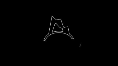 White line Tropical island in ocean icon isolated on black background. Landscape with ocean and palm trees. Travel. 4K Video motion graphic animation.