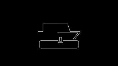 White line Cruise ship icon isolated on black background. Travel tourism nautical transport. Voyage passenger ship, cruise liner. Worldwide cruise. 4K Video motion graphic animation.