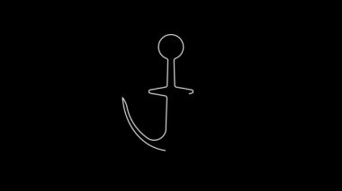 Beyaz çizgi dayanak noktası simgesi siyah arkaplanda izole edildi. 4K Video hareketli grafik canlandırması.