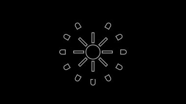 Siyah arka planda beyaz çizgi direksiyon ikonu izole edildi. 4K Video hareketli grafik canlandırması.