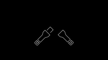 White line Marshalling wands for the aircraft icon isolated on black background. Marshaller communicated with pilot before and after flight. 4K Video motion graphic animation.