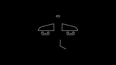 Beyaz çizgi düzlem simgesi siyah arkaplanda izole edildi. Uçan uçak ikonu. Uçak tabelası. 4K Video hareketli grafik canlandırması.