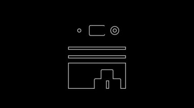 White line Aircraft hangar icon isolated on black background. 4K Video motion graphic animation.