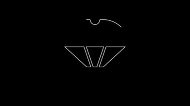 White line Box flying on parachute icon isolated on black background. Parcel with parachute for shipping. Delivery service, air shipping. 4K Video motion graphic animation.