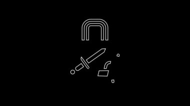 Seyahat simgesi için beyaz bavul siyah arkaplanda izole edildi. Seyahat bagaj tabelası. Seyahat bagaj ikonu. 4K Video hareketli grafik canlandırması.