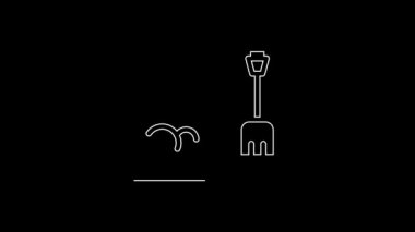 White line Shovel in snowdrift icon isolated on black background. 4K Video motion graphic animation.