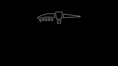 White line Ice axe icon isolated on black background. Montain climbing equipment. 4K Video motion graphic animation.