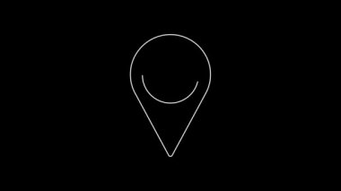 Siyah zemin üzerinde dağ simgesi olan beyaz çizgi haritası işaretçisi. Dağlar seyahat ikonu. 4K Video hareketli grafik canlandırması.