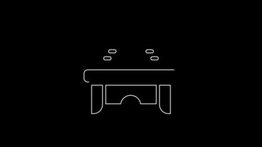 White line Hockey helmet icon isolated on black background. 4K Video motion graphic animation.