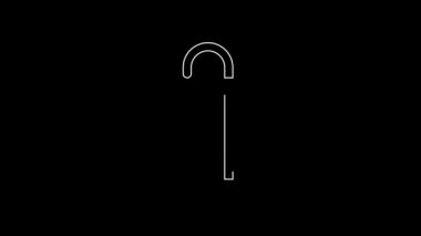 Beyaz çizgi baston simgesi siyah arka planda izole edilmiş. 4K Video hareketli grafik canlandırması.