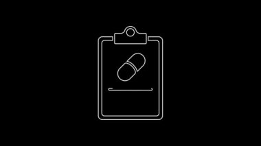 White line Medical prescription icon isolated on black background. Rx form. Recipe medical. Pharmacy or medicine symbol. 4K Video motion graphic animation.