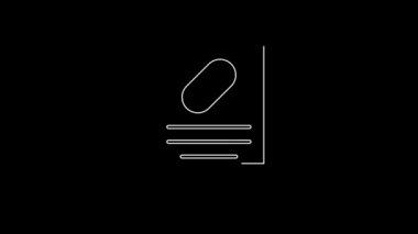 White line Medical prescription icon isolated on black background. Rx form. Recipe medical. Pharmacy or medicine symbol. 4K Video motion graphic animation.