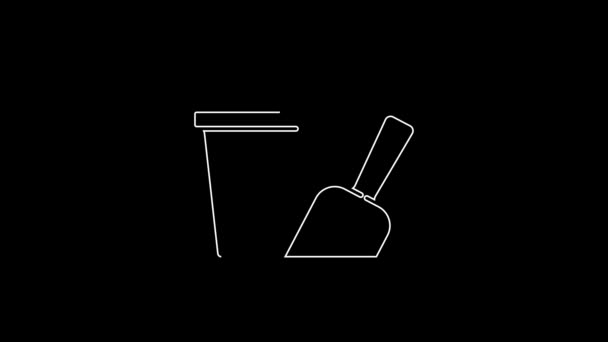 White Line Sand Bucket Shovel Icon Isolated Black Background Plastic — Stock video