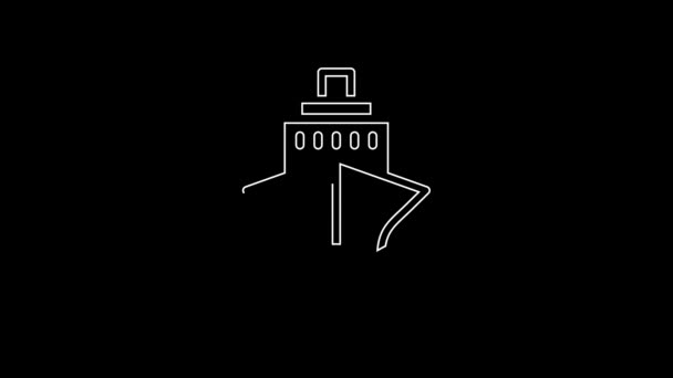 White Line Cruise Ship Icon Isolated Black Background Travel Tourism — Stock Video