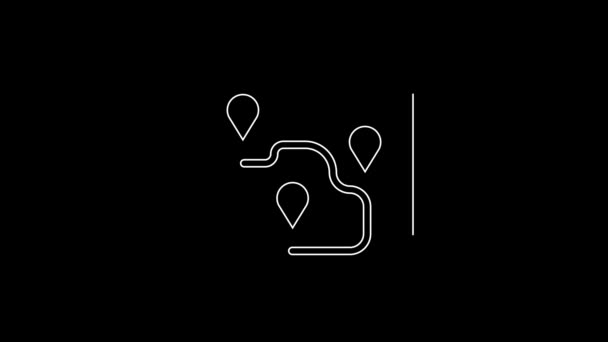 Weisse Linie Routenortungssymbol Isoliert Auf Schwarzem Hintergrund Kartenzeiger Zeichen Konzept — Stockvideo