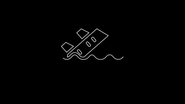 White Line Sinking Cruise Ship Icon Isolated Black Background Travel — Vídeo de stock